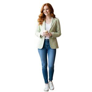 Alfred Dunner Green Metallic Paisley Dressy Blazer 12 Festival Boho Art To Wear